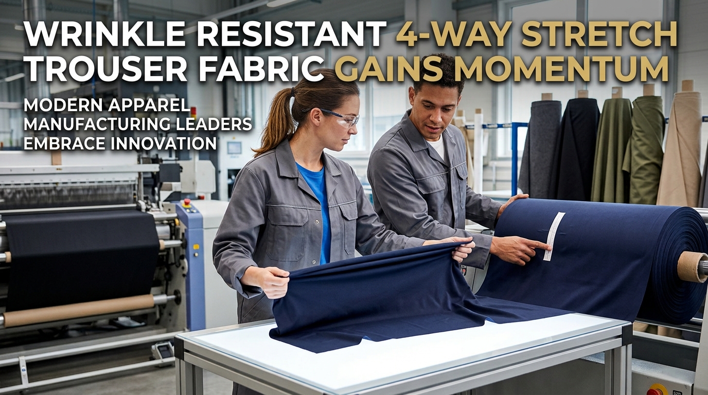 Wrinkle Resistant 4 Way Stretch Trouser Fabric သည် ခေတ်မီအ၀တ်အထည်များထုတ်လုပ်ခြင်းတွင် အရှိန်အဟုန်ကိုရရှိသည်