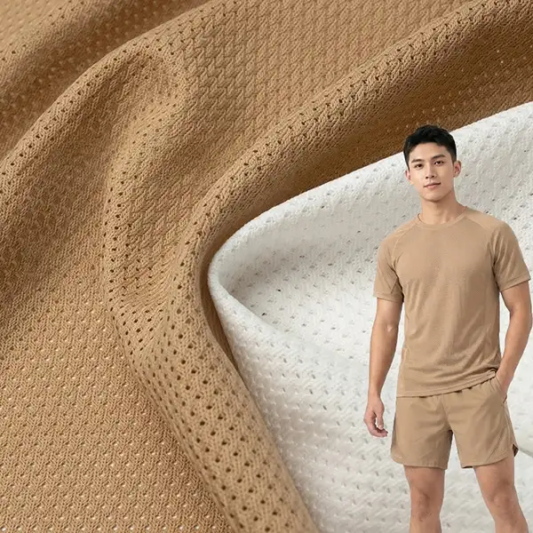 ပြန်လည်အသုံးပြုထားသော Polyester အထည်ချုပ် Mesh Fabric
